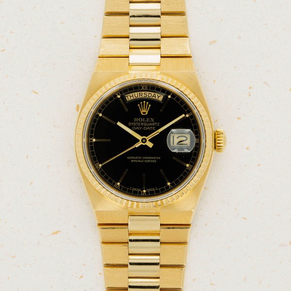 Rolex Day-Date Oysterquartz 19018 Black Dial YG