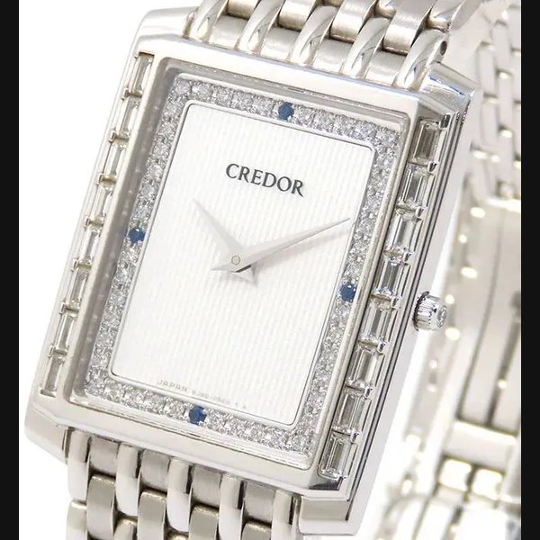 SEIKO Credor Julie GBBF899 Silver Dial Baguette Diamond Bezel K18WG 750 White Go