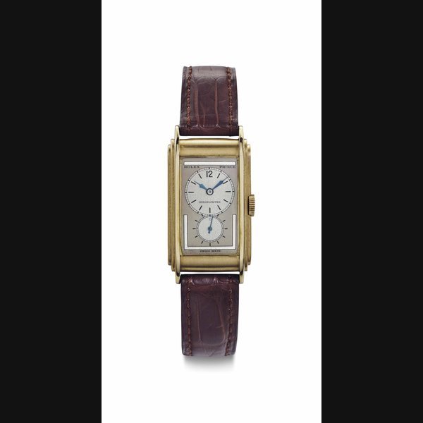 Rolex Rolex. An 18k Gold Two-Tone Rectangular-shaped Wristwatch SIGNED ROLEX, PRINCE, CHRONOMETER, REF. 1527, NO. 16'989, CIRCA 1930