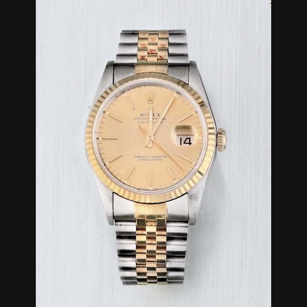 Rolex Rolex. A Stainless Steel and Gold Automatic Water Resistant Centre Seconds Wristwatch with matching Bracelet with date SIGNED ROLEX OYSTER PERPETUAL DATEJUST, CHRONOMETER NO S381095, REF 16233, CIRCA 2000