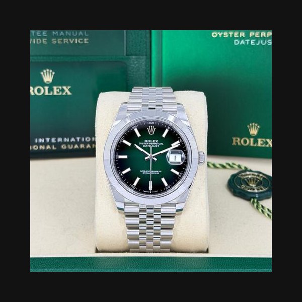 Rolex DatejustUnworn New 2026 Model Reference # 126300-0026 Smooth Bezel Green Ombre Dial Jubilee Bracelet Complete Set