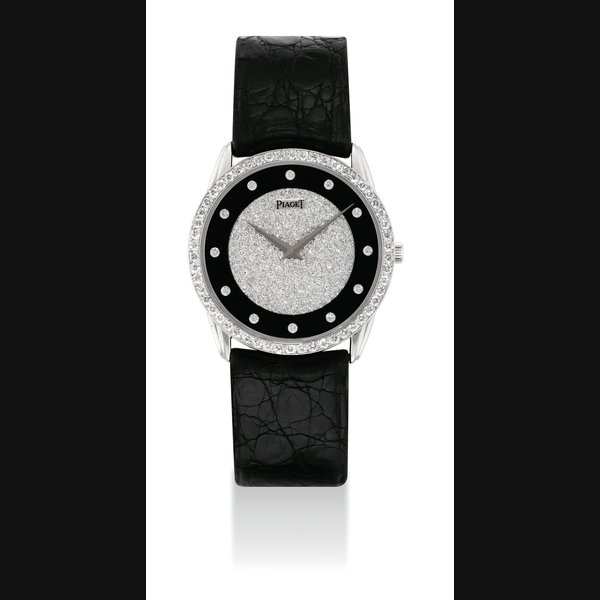 Piaget PIAGET. A FINE 18K WHITE GOLD AND DIAMOND-SET WRISTWATCH WITH ONYX DIAL SIGNED PIAGET, DANCER MODEL, REF. 84075, CASE NO. 523'726, CIRCA 1998, Price & Market Data