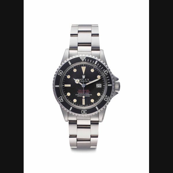 Rolex Rolex. A Fine and Rare Stainless Steel Automatic Wristwatch with Date, Center Seconds and Mark II DRSD Dial Signed Rolex, Oyster Perpetual Date, Sea-Dweller, Submariner 2000, 2000 ft = 610 m, Ref. 1665, 3’099’056, Circa 1972