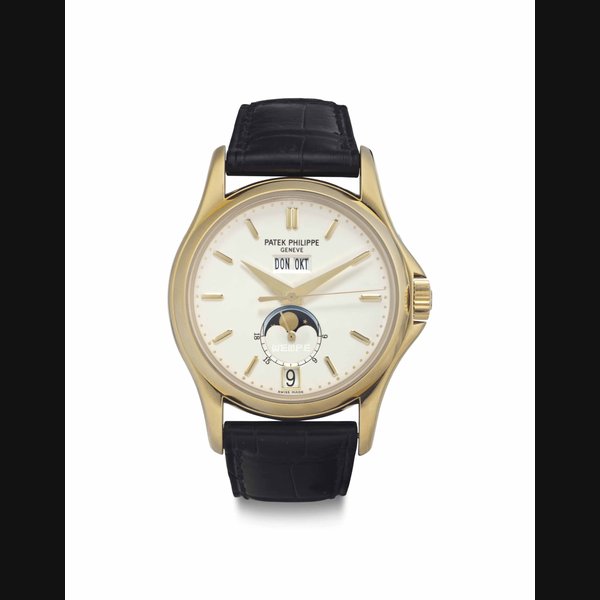 Patek Philippe. A Rare and Fine 18k Gold Limited Edition Automatic Annual Calendar Wristwatch with Center Seconds and Moon Phases SIGNED PATEK PHILIPPE, GENÈVE, RETAILED BY WEMPE, NO. 040/125, MOVEMENT NO. 3'360'331 CASE NO. 4'213'528, MANUFACTURED IN 2003