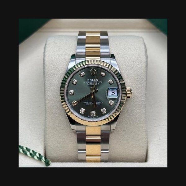 Rolex Rolex Datejust31 Green Diamond Dial Two Tone Yellow Gold Fluted Bezel Oyster Bracelet