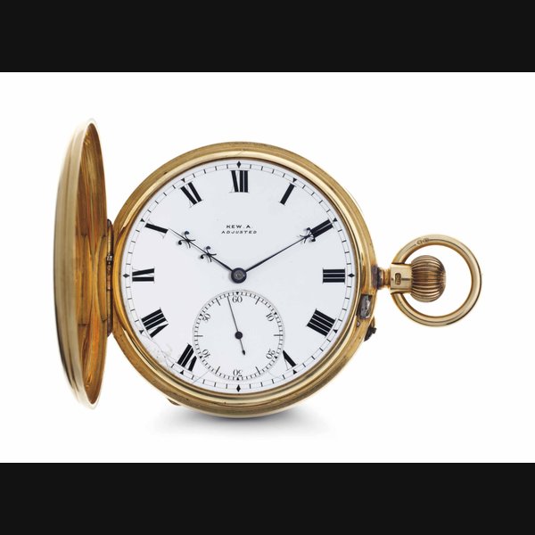 Thomas Russell & Son. A Rare 18 Gold Half-Hunter Case Karrusel Keyless Lever Pocket Watch SIGNED THOMAS RUSSELL & SON, LIVERPOOL, TEMPUS FUGIT, KEW A, NO. 107'222, CASE STAMPED WITH CHESTER DATE LETTER FOR 1903
