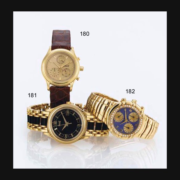 PIAGET. A LADY'S 18K GOLD WRISTWATCH WITH CENTER SECONDS, DATE AND BRACELET SIGNED PIAGET, "POLO", CIRCA 1995