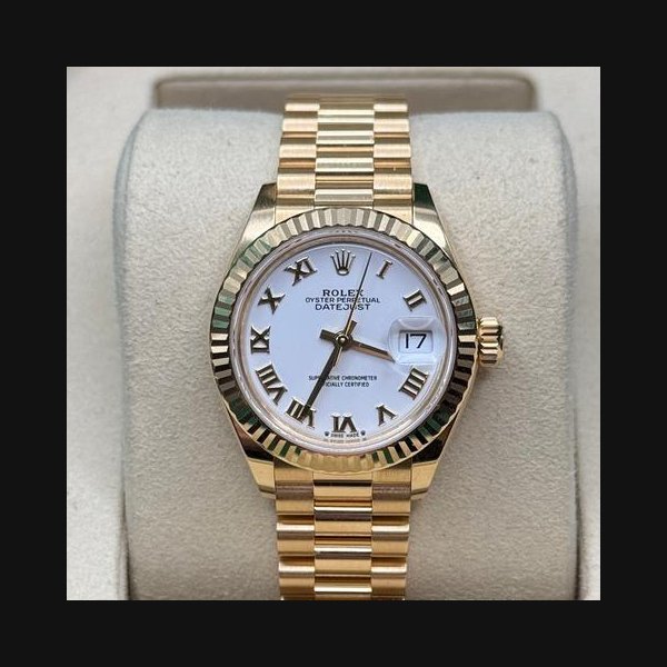 Rolex Rolex Lady-DatejustNEW 2026 White Roman Dial 18K Yellow Gold Fluted Bezel President Bracelet