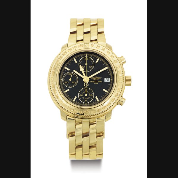 BREITLING. AN 18K GOLD AUTOMATIC CHRONOGRAPH WRISTWATCH WITH DATE SIGNED BREITLING 1884, REF. K20405, CIRCA 2000