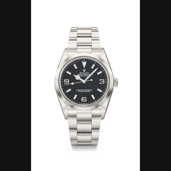 Rolex. A fine stainless steel automatic wristwatch with sweep centre seconds, bracelet, Guarantee and box Signed Rolex, Oyster Perpetual, Explorer, ref. 114270, case no. Y310597, circa 2002