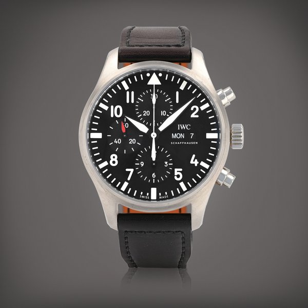IWC Pilot Chronograph, reference IW377709 Montre bracelet en acier avec chronographe et date | Stainless steel chronograph wristwatch with date Vers 2018 | Circa 2018