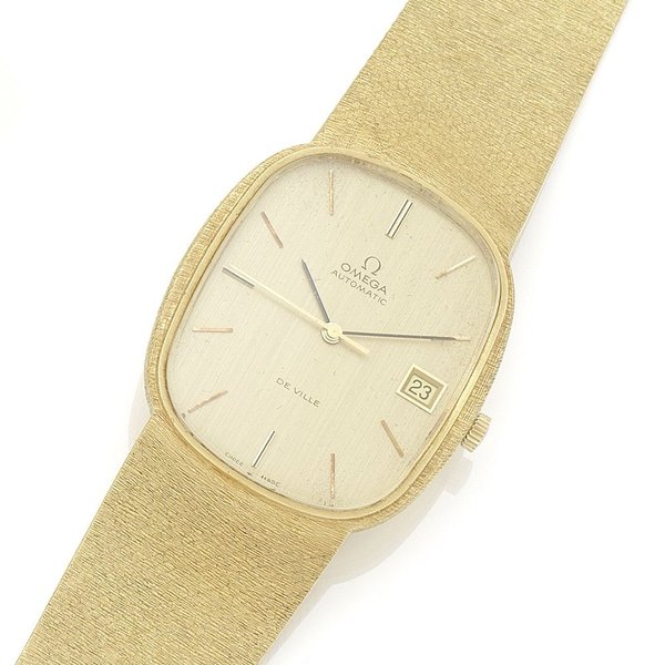 Omega. An 18K gold manual wind calendar bracelet watch De Ville, Case No.8312 014, Movement No.33115485, Sold 15th January 1978