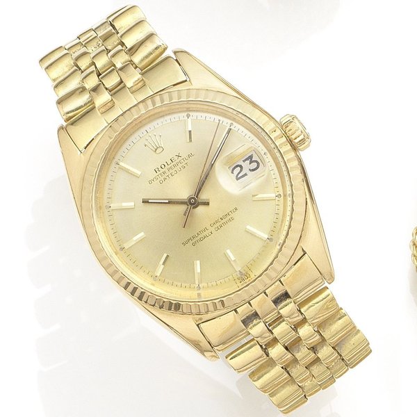 Rolex. An 18K gold automatic calendar bracelet watch Datejust, Ref:1601, Serial No.998***, Movement No.D83***, London Import mark for 1964