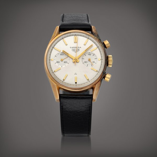Heuer Carrera 45, Reference 3648S | A yellow gold plated and stainless steel chronograph wristwatch | Circa 1965, Price & Market Data