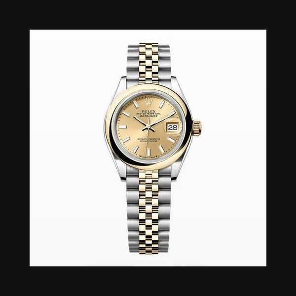 Rolex Rolex Lady-DatejustNEW 2024 Champagne Index Dial Two Tone Yellow Gold Smooth Bezel Jubilee 28mm