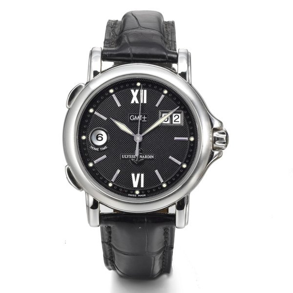Ulysse Nardin A STAINLESS STEEL AUTOMATIC CENTER SECONDS DUAL TIME ZONE WRISTWATCH WITH DATE
CIRCA 2000 SAN MACRO GMT BIG DATE NO 3207