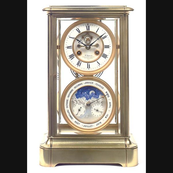 A French brass striking four-glass mantel clock with perpetual calendar and moonphase, circa 1880