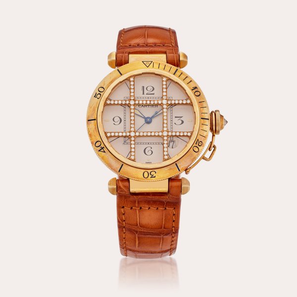 Cartier Reference 1023 Pasha Grille | A yellow gold and diamond-set automatic wristwatch with date, Circa 1990