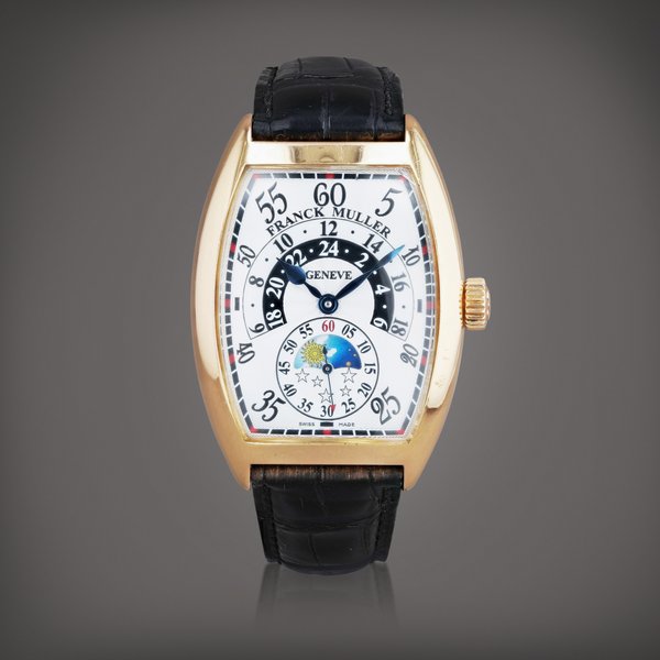 Franck Muller Master of Complications, reference 7880 H R JN    Montre bracelet en or rose avec heures et minutes rétrogrades et phases de lune |  Pink gold wristwatch with retrograde hours and minutes and moon phases    Vers 2010 |  Circa 2010