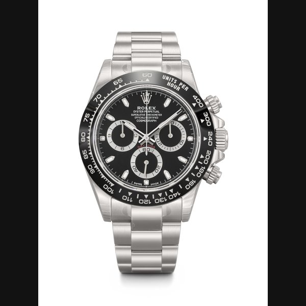 ROLEX. A SPORTY AND 'STICKERED' STAINLESS STEEL AUTOMATIC CHRONOGRAPH WRISTWATCH WITH BRACELET DAYTONA MODEL, REF. 116500LN, CASE NO. U37N4572, CIRCA 2022