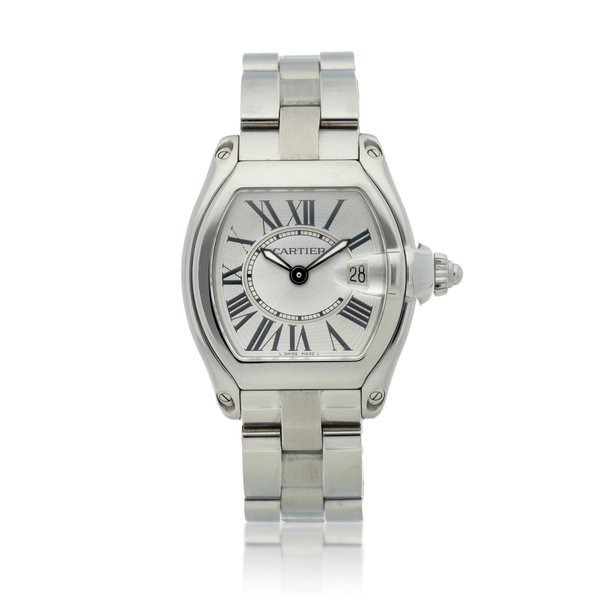 Cartier Reference 2675 Roadster  A stainless steel tonneau shaped wristwatch with date and bracelet, Circa 2007