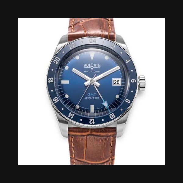 VulcainSkindiver GMT Blue 680174B37 - Limited Edition - Brown Leather Strap w Alligator Print - OFFICIAL DEALER - FACTORY NEW - FULL WARRANTY