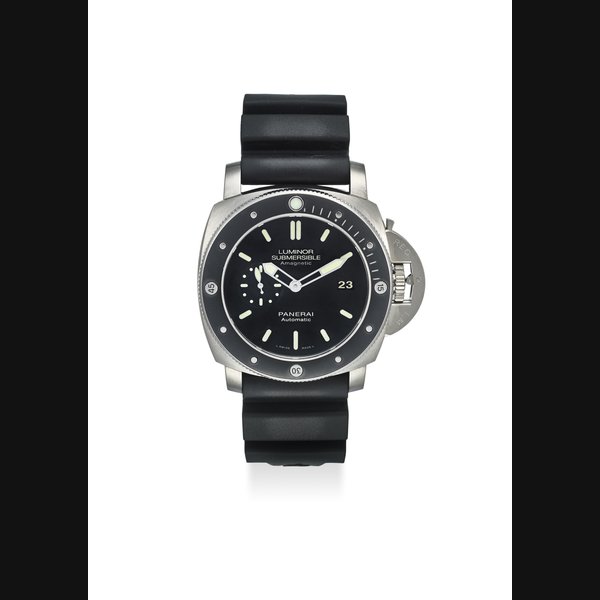 PANERAI. AN EXTREMELY FINE AMAGNETIC AUTOMATIC WRISTWATCH WITH DATE, SECOND, ORIGINAL CERTIFICATE AND BOX SIGNED PANERAI, AMAGNETIC, LUMINOR SUBMERSIBLE MODEL, REF. PAM00389, , MOVEMENT NO. 084’964, CASE NO. OP6849, Limited Edition 0929/1000, CIRCA 2013