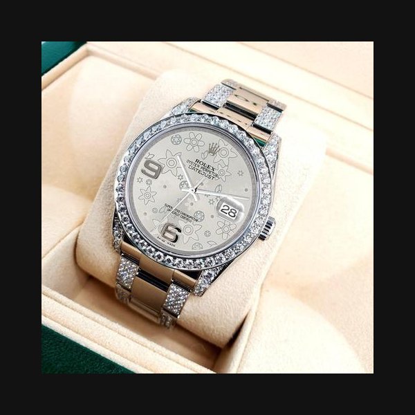 Rolex Rolex Datejust36mm Silver Floral with Custom 5.9ct Diamond Bezel/Lugs/Bracelet