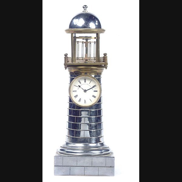 A French miniature silvered and brass automaton lighthouse timepiece, circa 1880