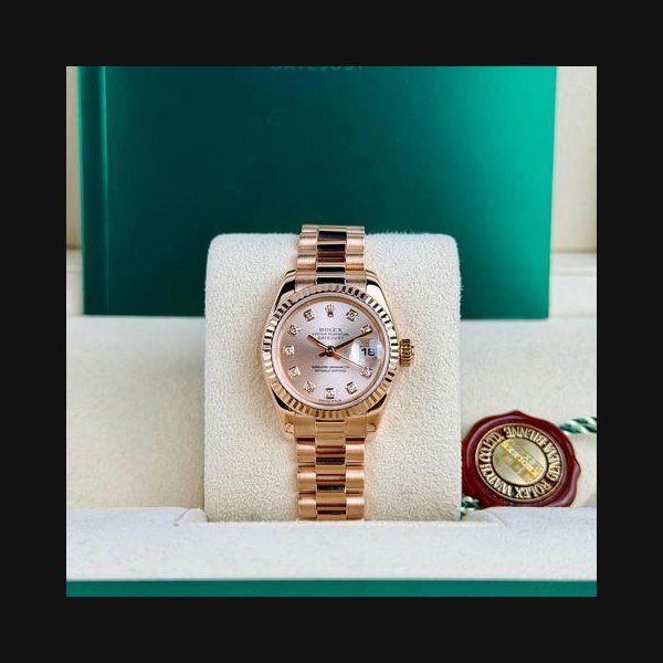 Rolex Rolex Lady-Datejust26 Sundust Rose Pink Diamond Fluted President Preowned W&B 179175