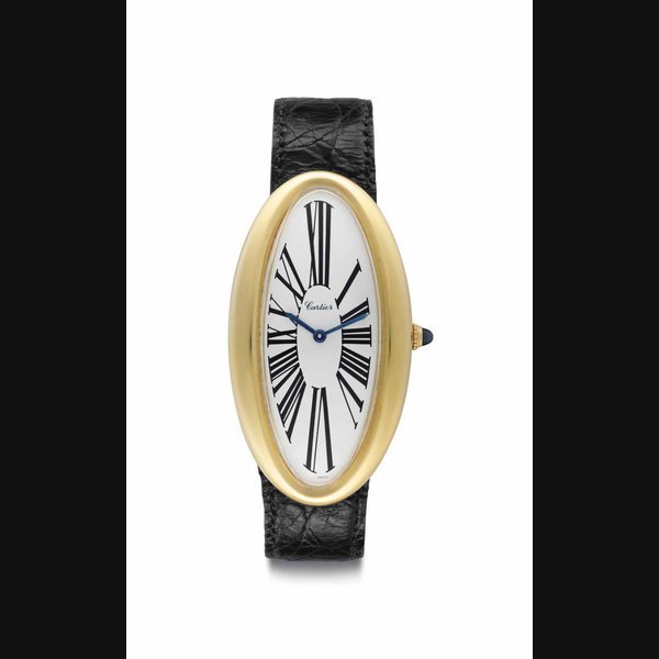 Audemars Piguet Audemars Piguet, made for Cartier. A Fine, Rare and Unusual 18k Gold Oversized Oval-shaped Curved Wristwatch Signed Cartier, Oval Maxi Model, Movement No. 117'784, No. 61560, Circa 1970