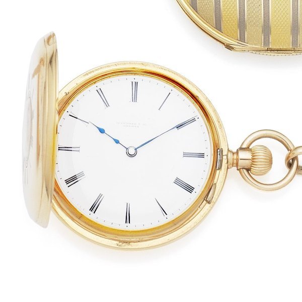 Tiffany & Co Tiffany & Co, Geneva. An 18K gold keyless wind half hunter pocket watch with matching brooch Case & Movement No.11025, Circa 1890