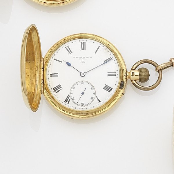 Barraud & Lunds, London. An 18k gold keyless wind full hunter pocket watch Case, Dial & Movement No.3/4964, London Hallmark for 1906