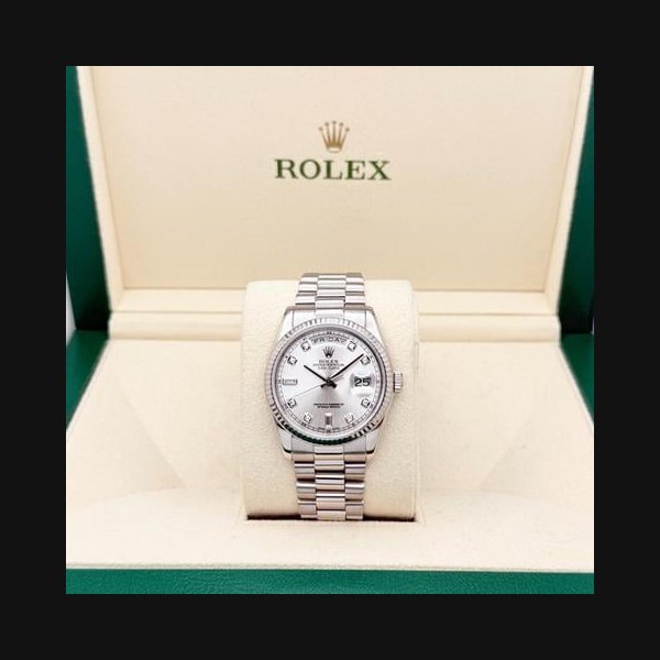 Rolex Rolex Day-DatePresident 118239 36mm Silver Diamond Dial 18k White Gold Box