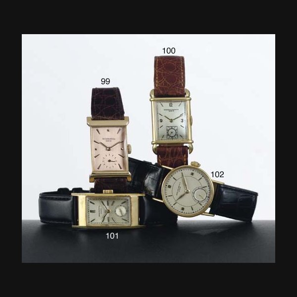 PATEK PHILIPPE. AN 18K GOLD RECTANGULAR WRISTWATCH SIGNED PATEK PHILIPPE & CO., GENEVE, MOVEMENT NO. 839166, CASE NO. 644040, REF. 425, MANUFACTURED IN 1947