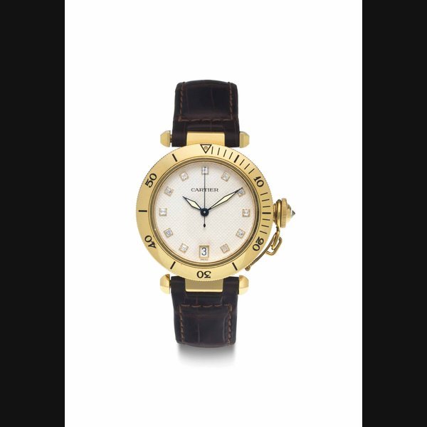 Cartier Cartier. An 18k Gold and Diamond-Set Automatic Wristwatch with Center Seconds and Date SIGNED CARTIER, PASHA DE CARTIER MODEL, REF. 1035, CASE NO. MG249338, CIRCA 2000