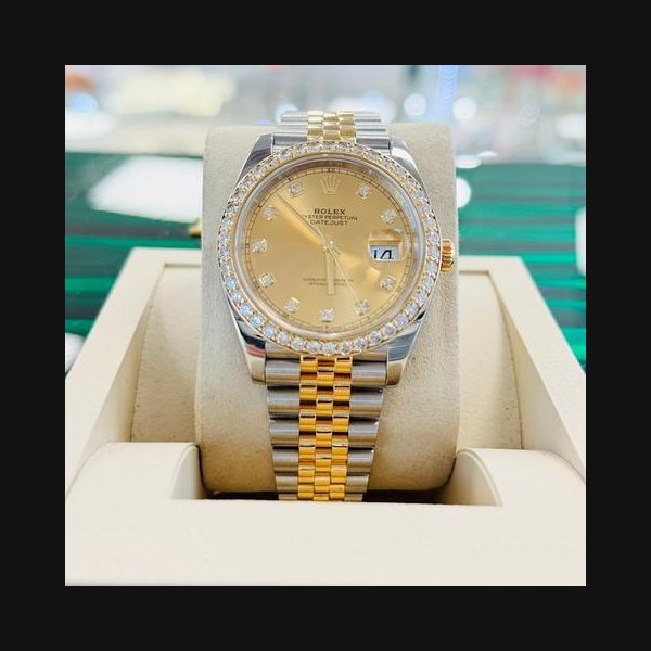 Rolex Datejust41 126333 Champagne Diamond Dial Custom Diamond Bezel Steel & Yellow Gold PreOwned B&P
