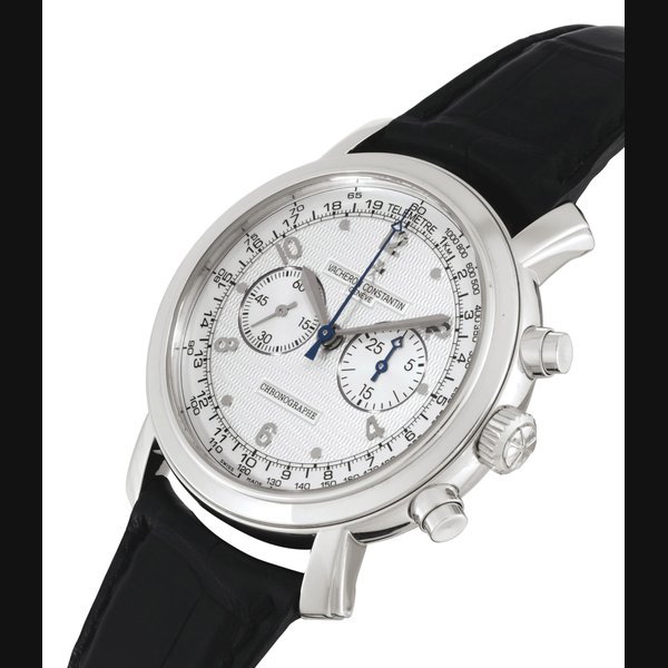Vacheron Constantin VACHERON CONSTANTIN. A FINE 18K WHITE GOLD CHRONOGRAPH WRISTWATCH WITH TELEMETER AND TACHOMETER SCALE SIGNED VACHERON CONSTANTIN, GENEVE, CHRONOGRAPHE, MALTE MODEL, MOVEMENT NO. 980278, CASE NO. 1142069, REF. 47120, MANUFACTURED IN 2007