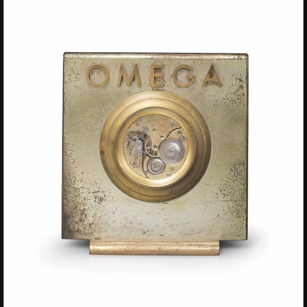 Omega Omega. A Rare Gilt Brass Display Movement Signed Omega, Chronometre De Bord, Circa 1960