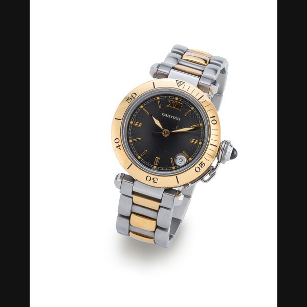 Cartier Cartier. A stainless steel and gold automatic calendar bracelet watch Pasha de Cartier, Ref:1034, Case No.CC96876, Circa 2000 · 1034