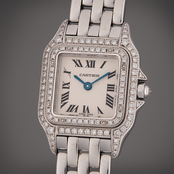 Cartier Reference 1660 Panthère | A white gold and diamond set wristwatch with bracelet, Circa 2010