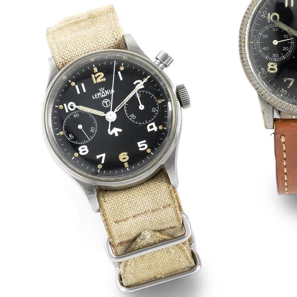 Omega Lemania. A military stainless steel manual wind single button chronograph wristwatch Movement No.475505, Circa 1960