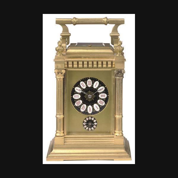 A French gilt-brass grande sonnerie eight day carriage clock with alarm RETAILED BY C. MARCKS & CO. CIRCA 1886
