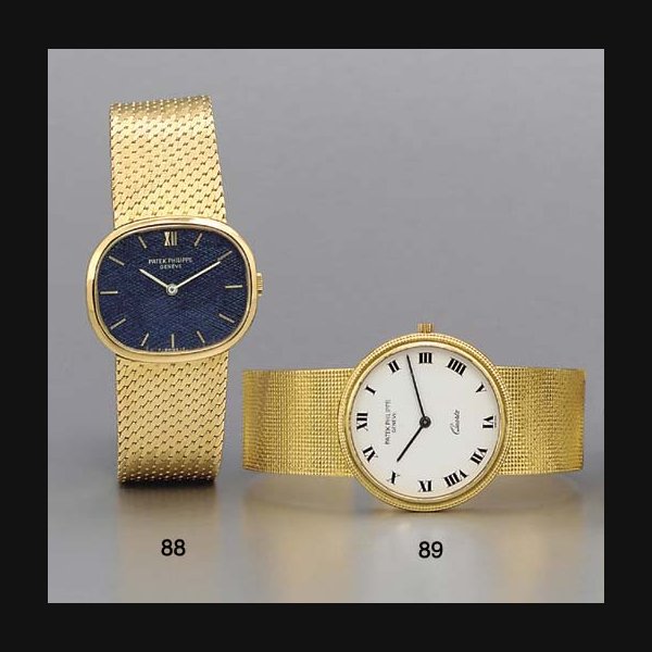 Patek Philippe. An 18K gold oval-shaped wristwatch with bracelet SIGNED PATEK PHILIPPE, GENEVE, GOLDEN ELLIPSE MODEL, MOVEMENT NO. 1153042, CASE NO. 2683730, REF. 3545/1, CIRCA 1990
