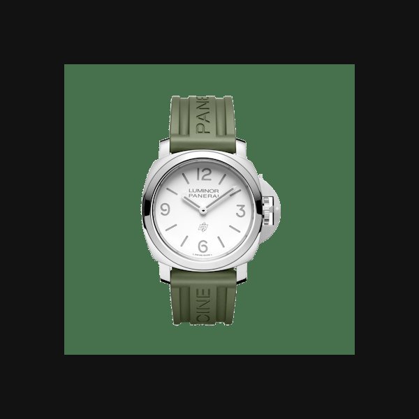 Panerai LUMINOR LOGO/STL/44MM/WHT DL/MNT GRN RUBBER STRP