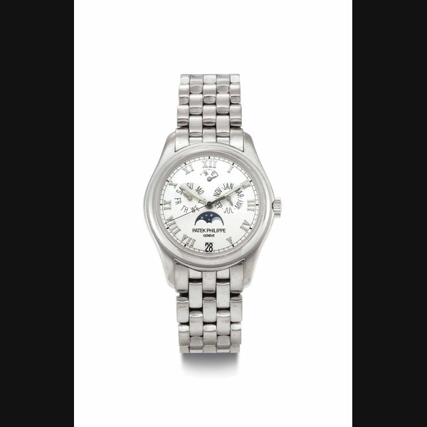 Patek Philippe. An 18k White Gold Automatic Annual Calendar Wristwatch with Center Seconds, Power Reserve, Moon Phase, and Bracelet SIGNED PATEK PHILIPPE, GENÈVE, REF. 5036, MOVEMENT NO. 3'287'944, CASE NO. 4'219'045, MANUFACTURED IN 2001