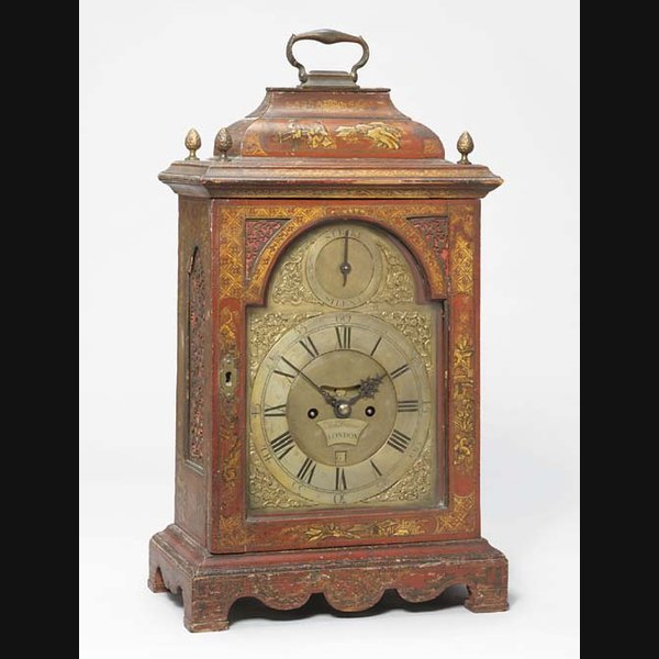 A George III scarlet and gilt-japanned striking table clock MANDERVILLE SOMERSALL, LONDON. CIRCA 1760