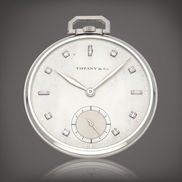 Patek Philippe Retailed by Tiffany & Co.: Reference 600 platinum | A platinum and diamond-set open-faced watch | Made in 1934
