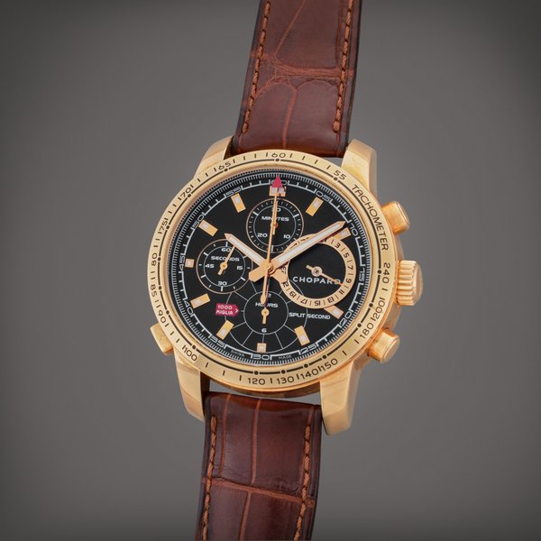 Chopard Reference 1261 Mille Miglia | A limited edition pink gold automatic double split second chronograph wristwatch with date, Circa 2010