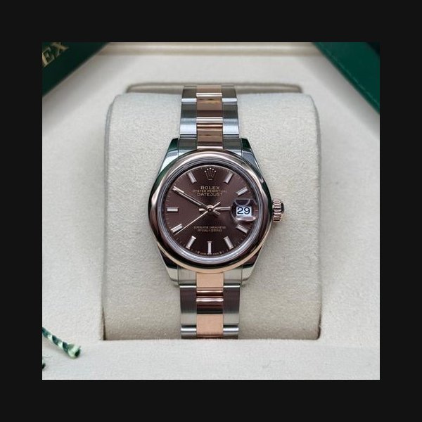 Rolex Rolex Lady-DatejustNEW 2026 Chocolate Index Dial Two Tone Rose Gold Smooth Oyster Bracelet